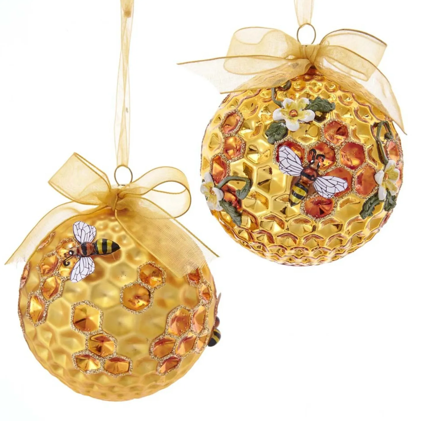Kurt Adler 3.5" Gold Faceted Honeycomb Bee Glass Christmas Ornament T2702 Discount