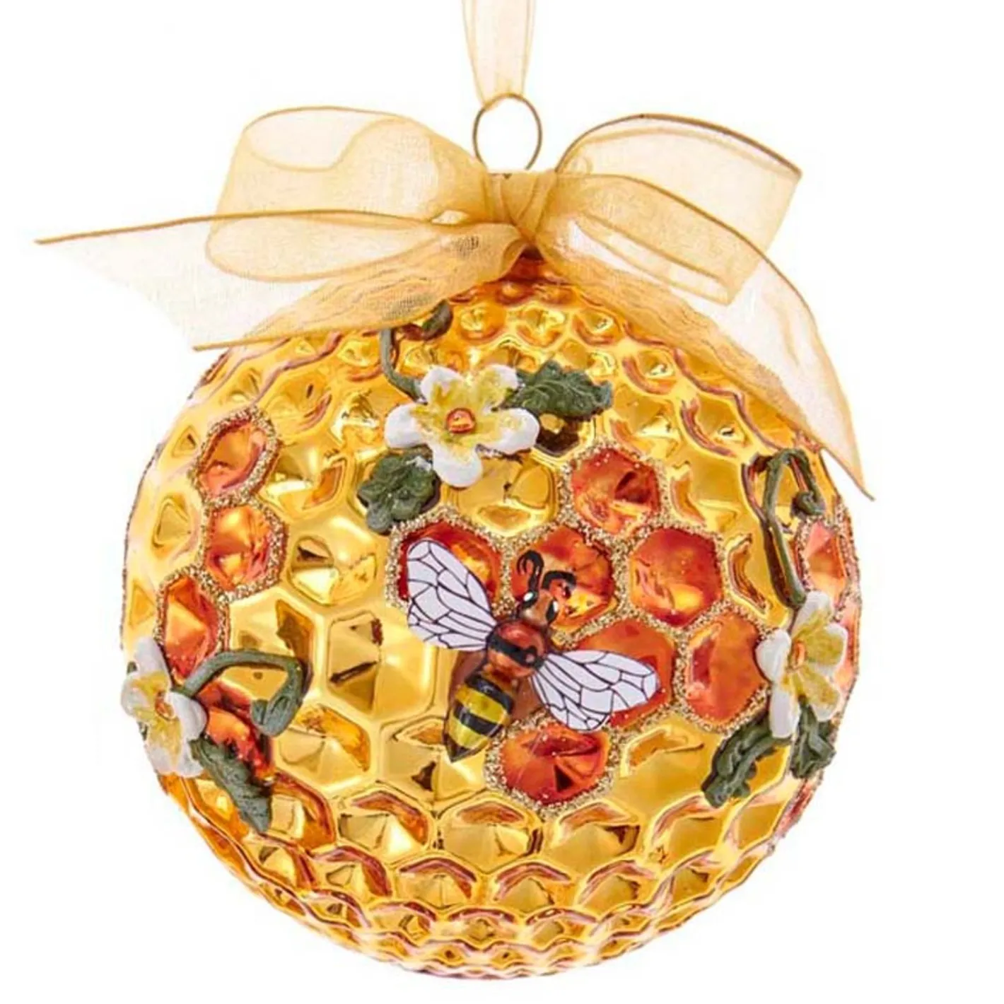 Kurt Adler 3.5" Gold Faceted Honeycomb Bee Glass Christmas Ornament T2702 Discount