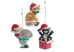 Kurt Adler 3.25" "If I Fits, I Sits" Cat Christmas Ornaments E0599 Best