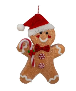 Kurt Adler 12" Large Gingerbread With Candy Cane & Santa Hat Christmas Ornament J8260