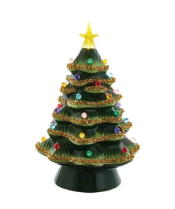 Kurt Adler 12" Light Up Ceramic Christmas Tree with Gold Glittered Tips JEL0810 Clearance