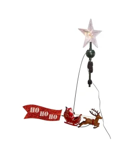 Kurt Adler 19.7" Lighted LED Star With Rotating Santa and Sleigh Christmas Tree Topper AD3001 Sale