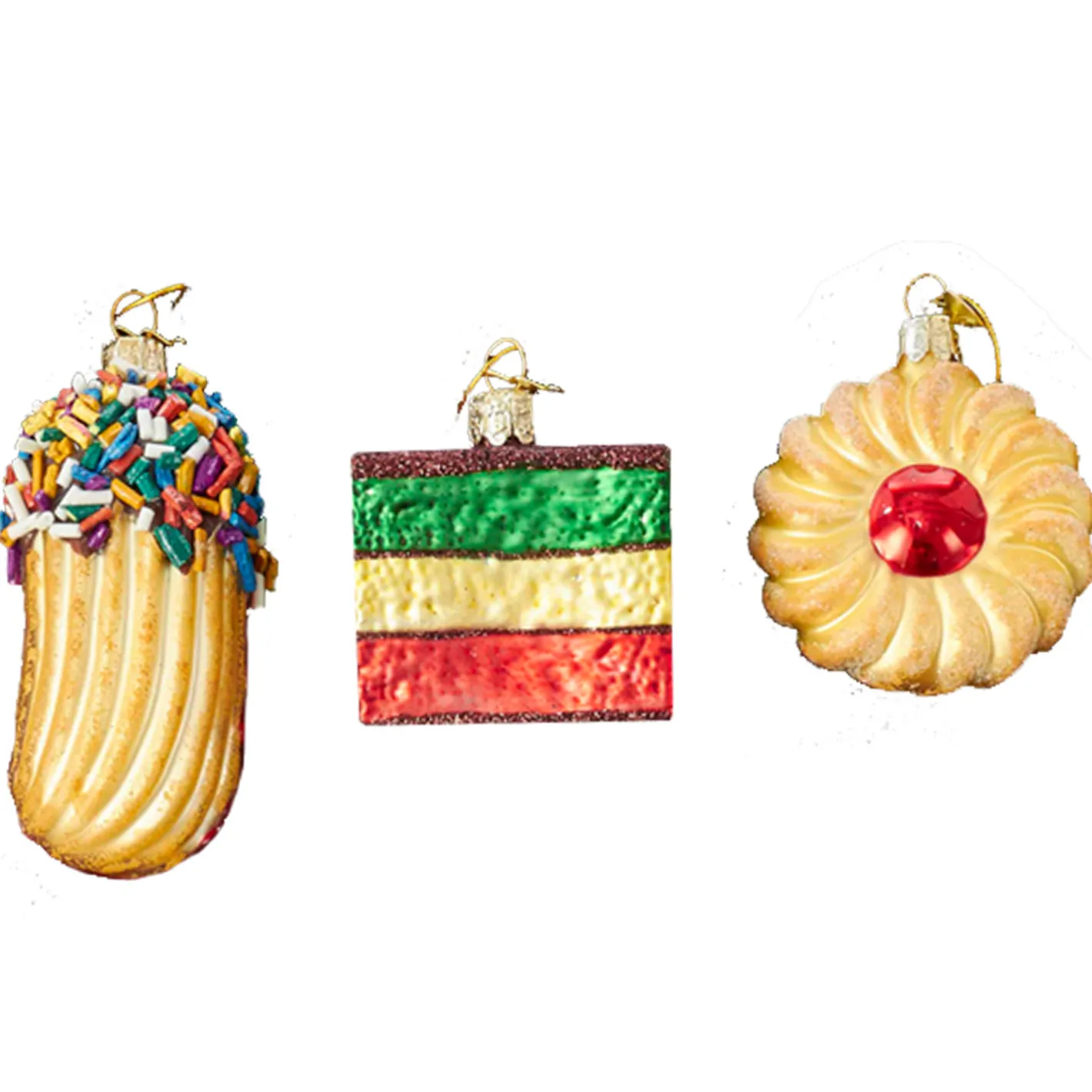 Kurt Adler 2.5" Noble Gems Set of 3 Italian Cookies Glass Christmas Ornament NB1199 New