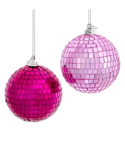Kurt Adler 3.15" Pink Glass Mirrored Disco Ball Christmas Ornaments Set of 2 D4575 Clearance