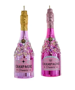 Kurt Adler 6.5" Pink Mirror Champagne Bottle Glass Christmas Ornament C6429