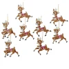 Kurt Adler 4" Wooden Santa's Reindeer Christmas Ornament Set of 8 C6875 New