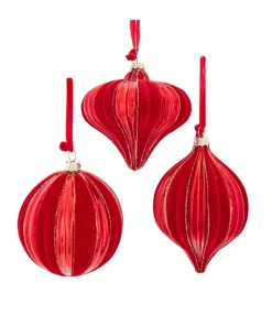 Kurt Adler Red Flocked and Gold Glitter Christmas Ornament D4744