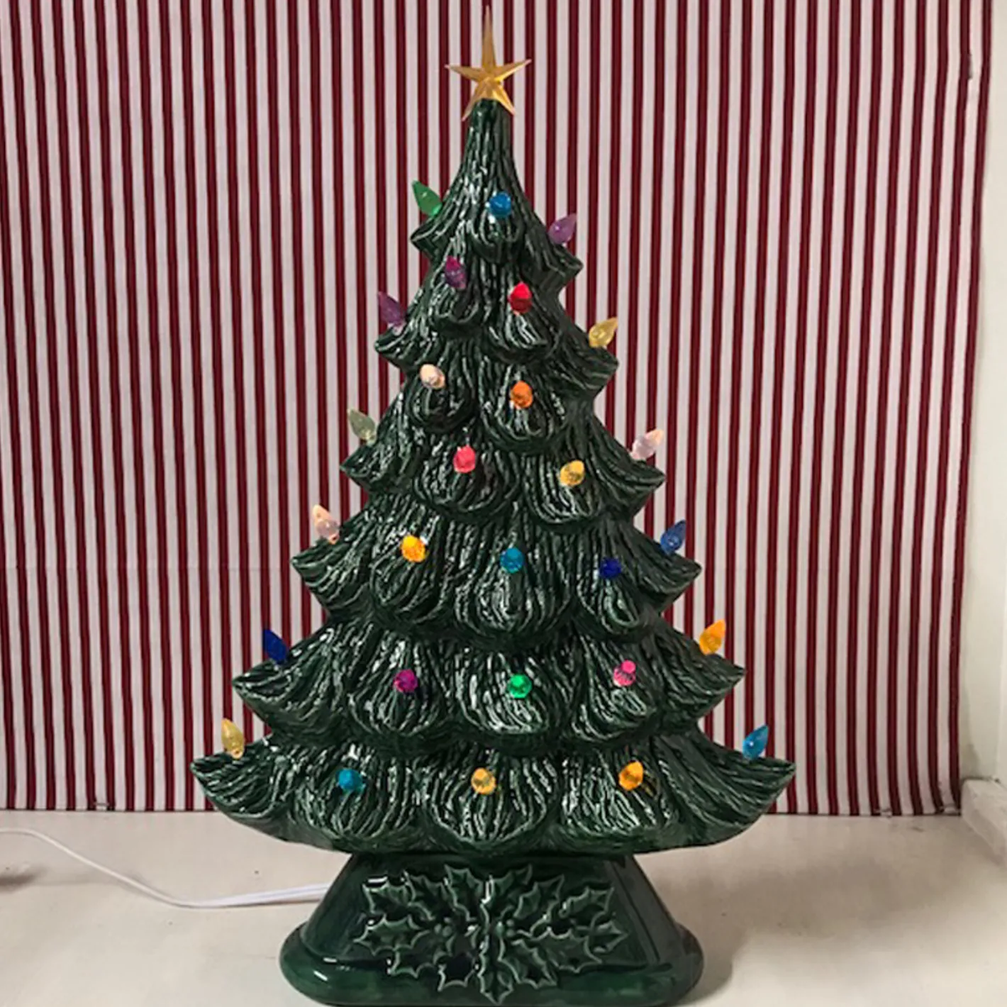 Handmade Ceramics Large Flat Ceramic Lighted Window or Mantel Christmas Tree 19" Discount