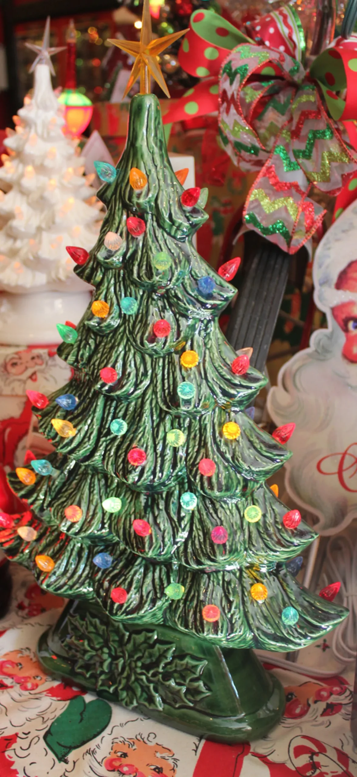 Handmade Ceramics Large Flat Ceramic Lighted Window or Mantel Christmas Tree 19" Discount