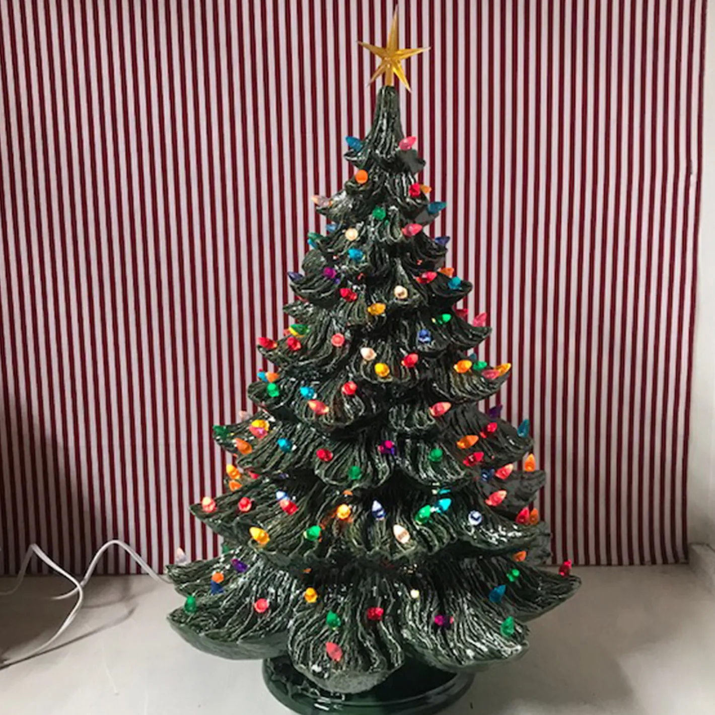 Handmade Ceramics Large Lighted Green Ceramic Christmas Tree 23" Sale
