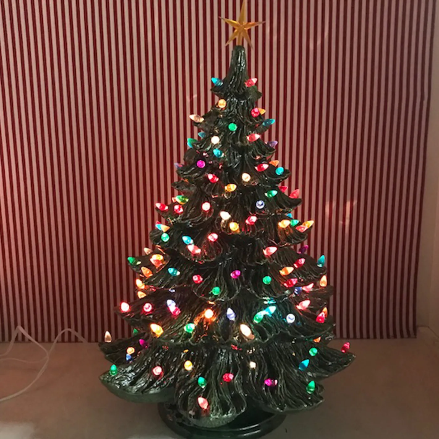 Handmade Ceramics Large Lighted Green Ceramic Christmas Tree 23" Sale