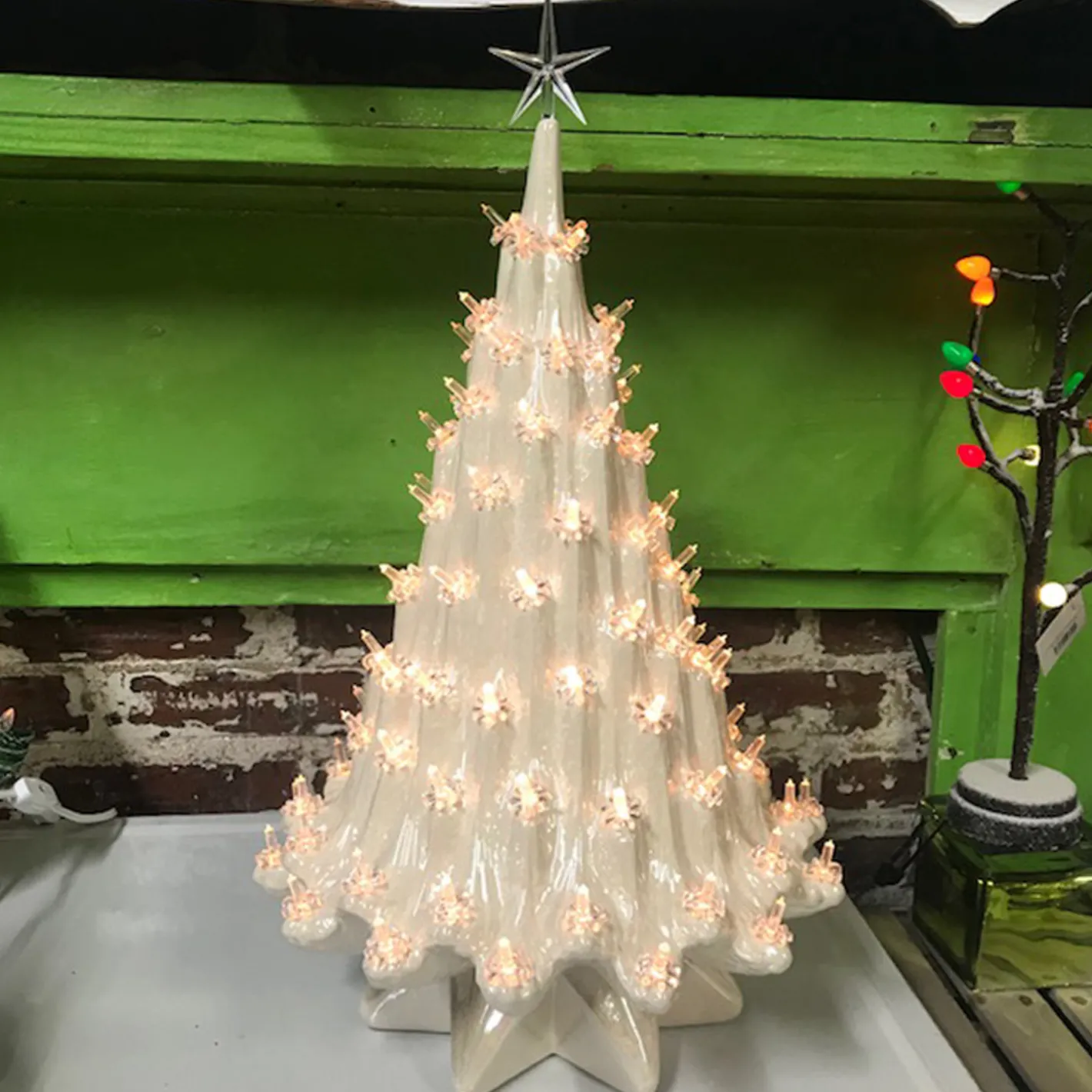 Handmade Ceramics Large Lighted White Ceramic Ice Christmas Tree 23" Hot