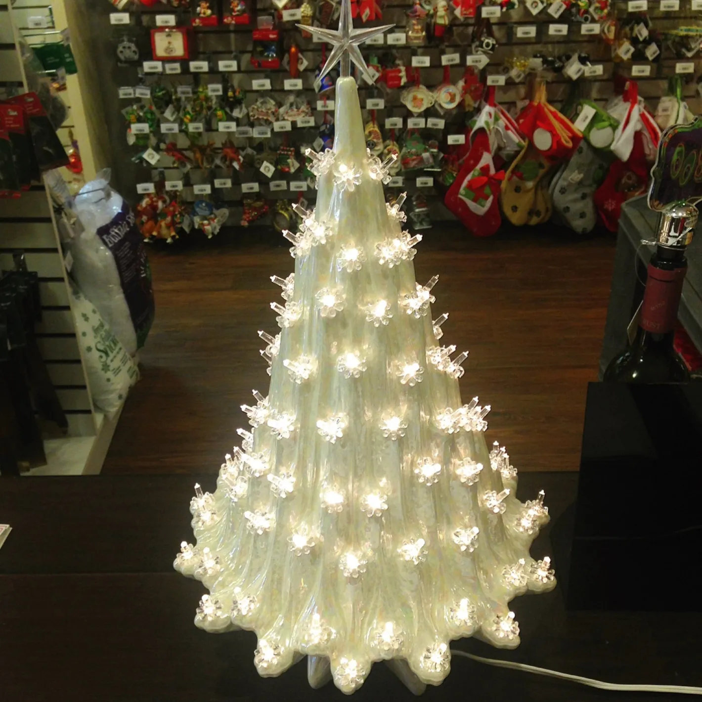 Handmade Ceramics Large Lighted White Ceramic Ice Christmas Tree 23" Hot