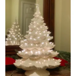 Large Lighted White Ceramic Christmas Tree 23" Outlet