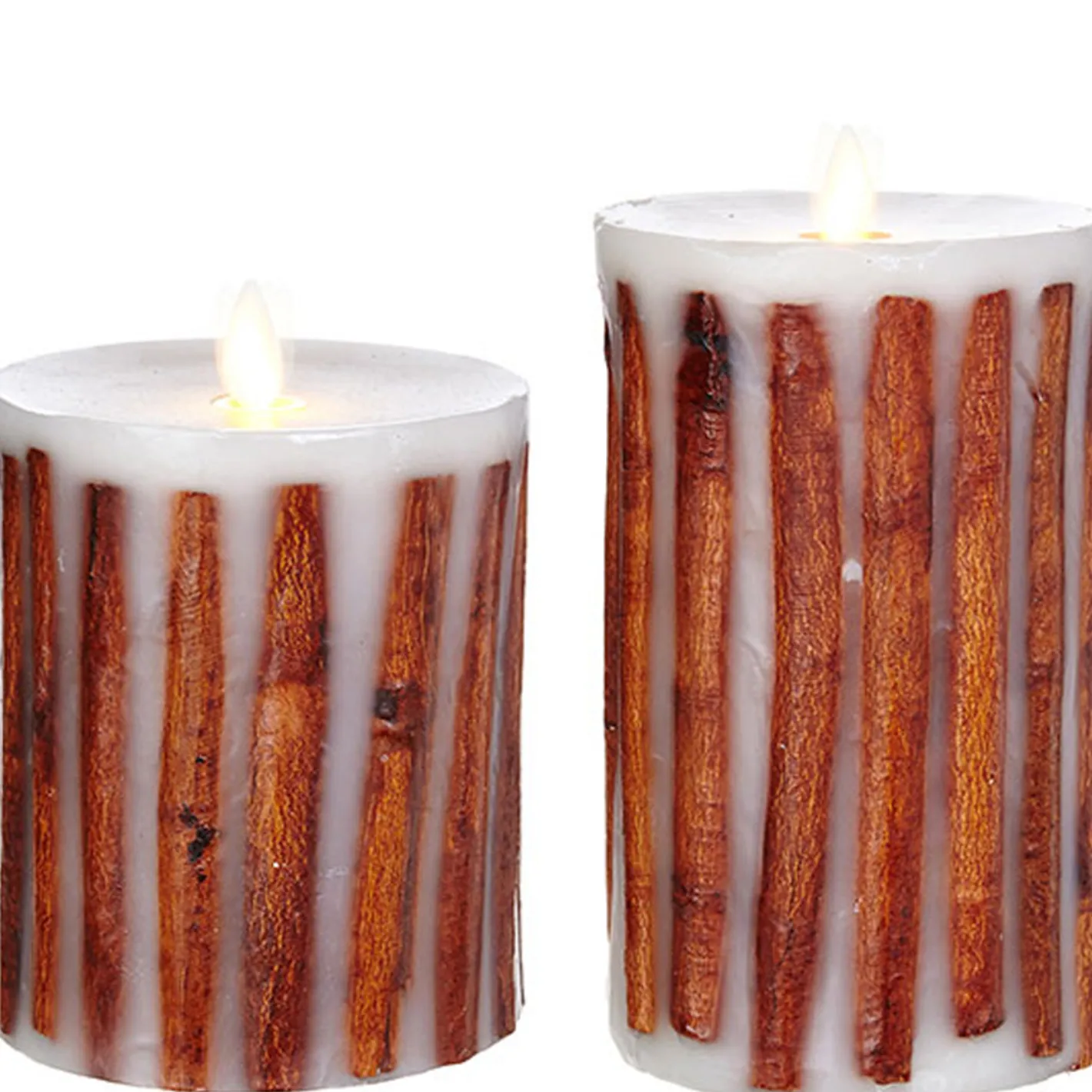 Liown 3.5" x 5" or 7" Moving Flame Cinnamon Stick Pillar Candle Hot