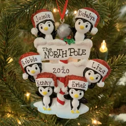 Polar X Penguin Family of 6 at The North Pole Personalized Christmas Ornament OR1739-6