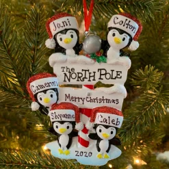 Polar X Penguin Family of 5 at The North Pole Personalized Christmas Ornament OR1739-5 New