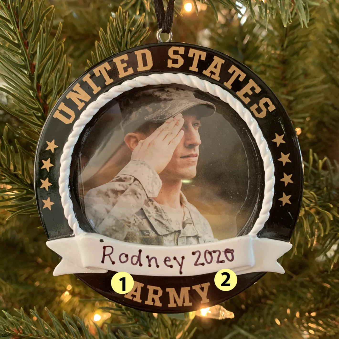 Polar X Personalized Black Army Frame Christmas Ornament Outlet