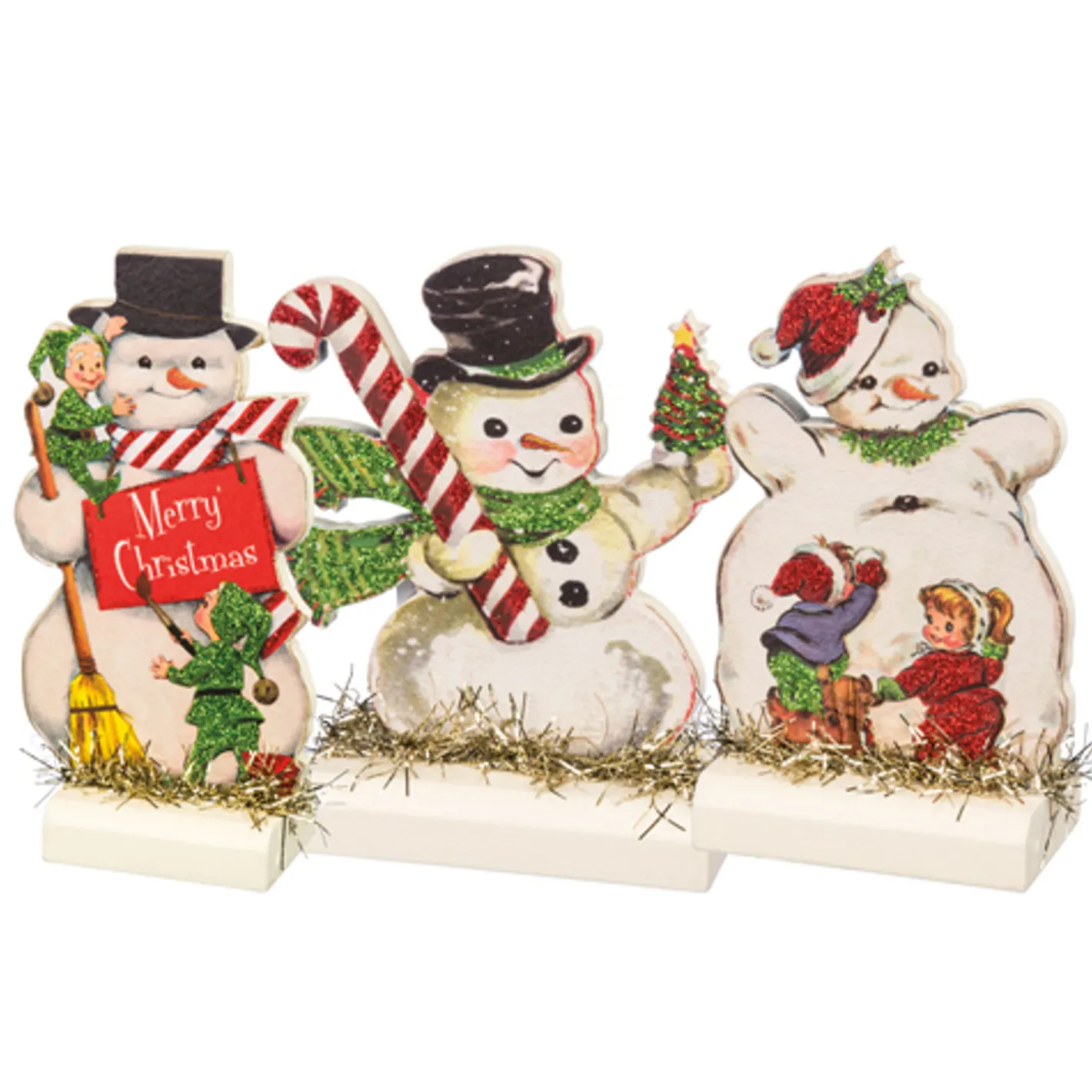 Primitives By Kathy Set of 3 Retro Snowmen Stand Up Christmas Figures 32297 Hot