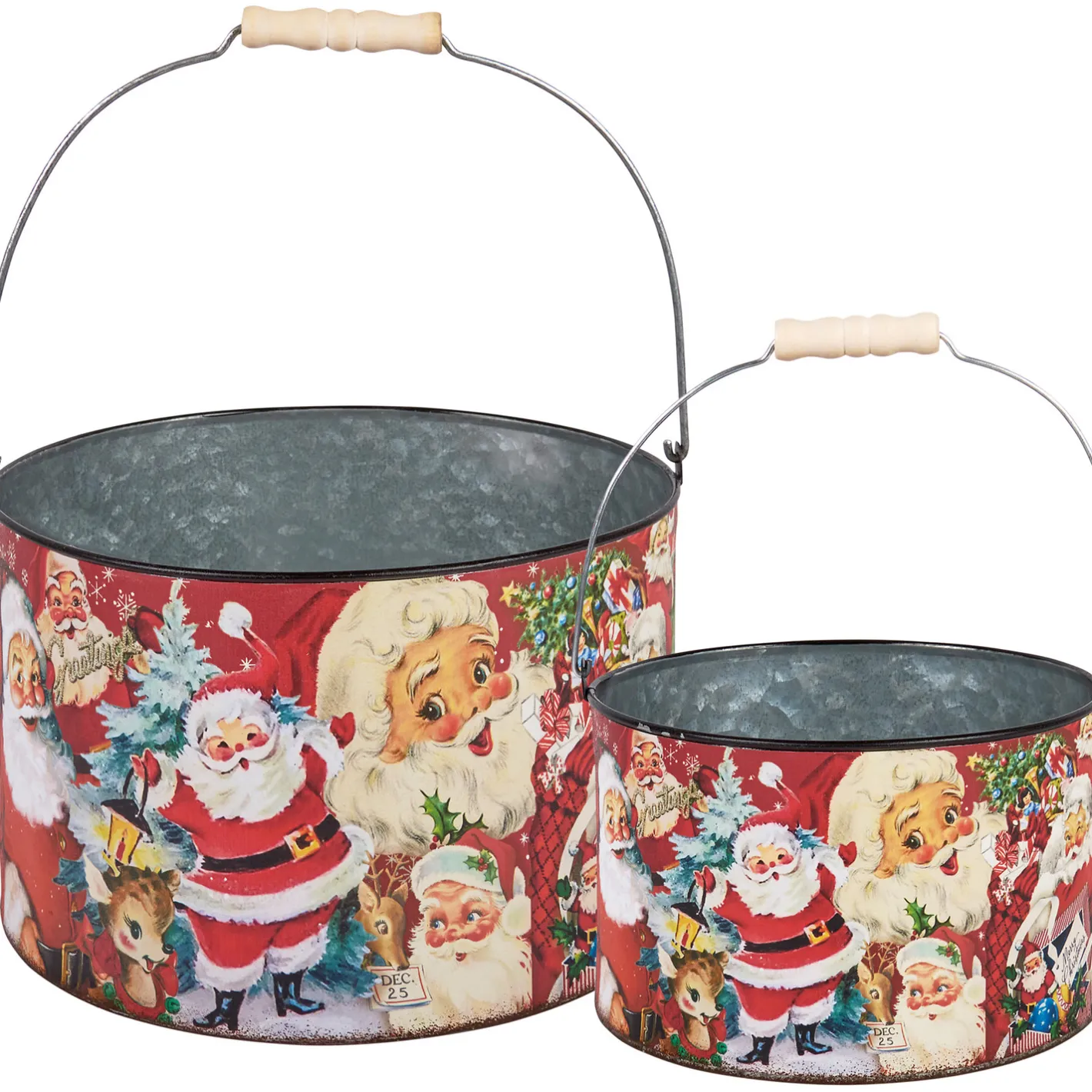 Primitives By Kathy Set of 2 Vintage Christmas Buckets 115340 Hot