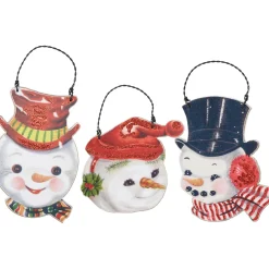 Primitives By Kathy Set of 3 Snowmen Vintage Inspired Christmas Ornaments 115320 Clearance