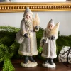 Raz Imports Raz 10" and 8.25" Silver Glitter Vintage Santa Christmas Figures Set of 2 4507000 New