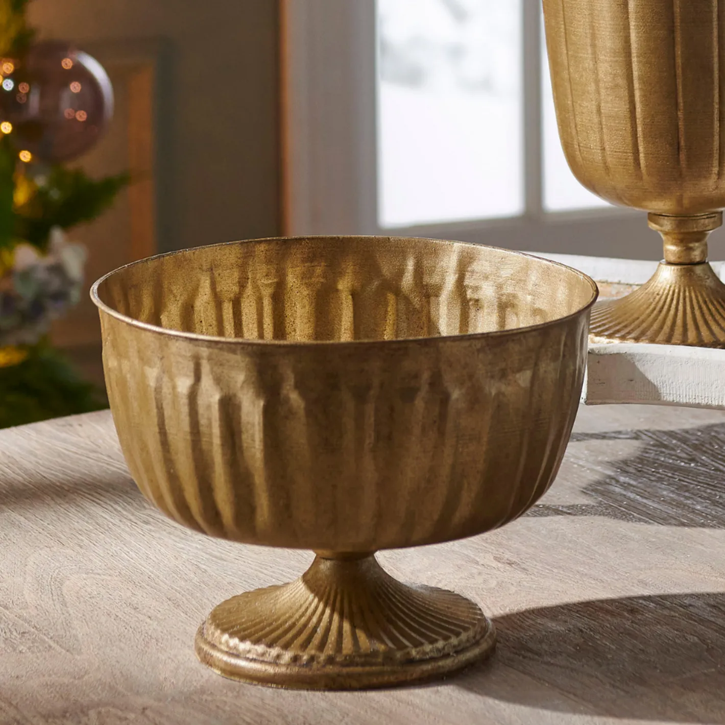Raz Imports Raz 9.5" Antique Gold Pedestal Metal Bowl Christmas Decoration 4428125 Discount