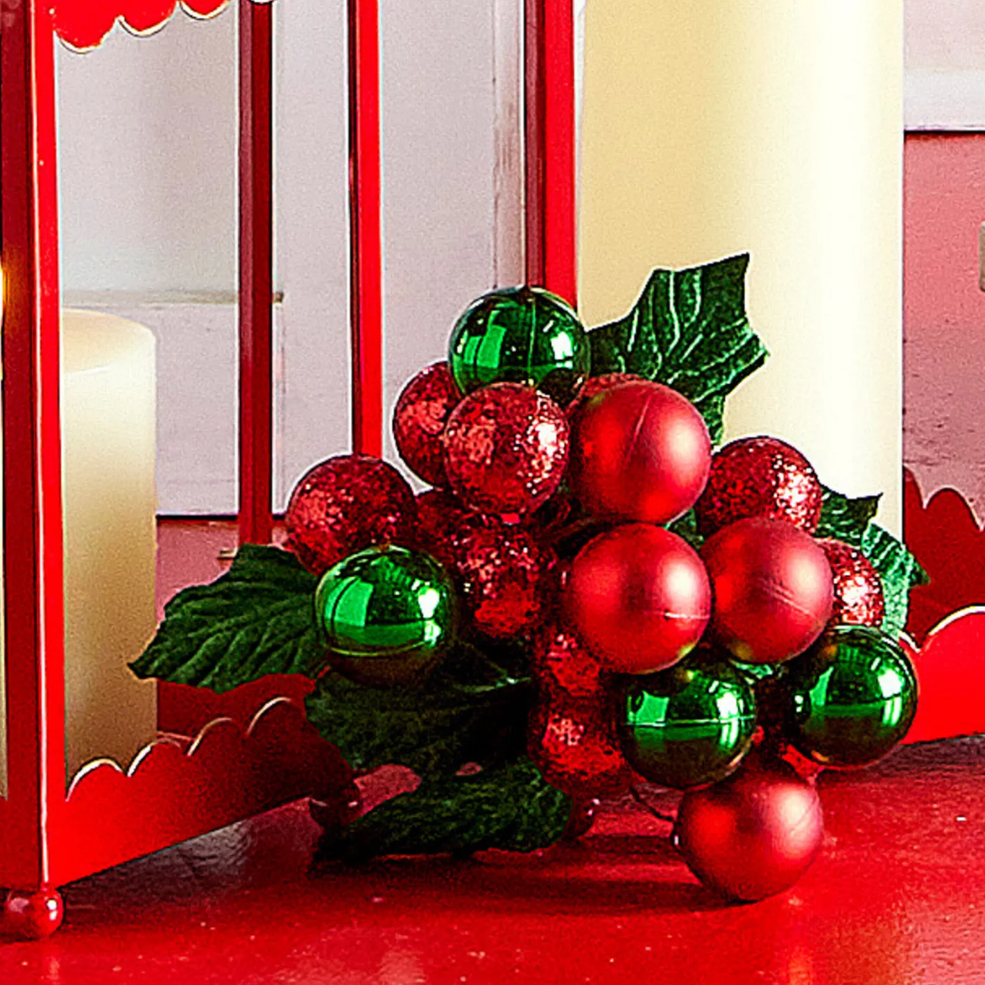 Raz Imports Raz 10" Ball Ornament Cluster Holly Pick Christmas Tree Spray F4506665