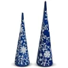 Raz Imports Raz 16" Blue and White Floral Delft Glass Christmas Trees Set of 2 4424530 Sale