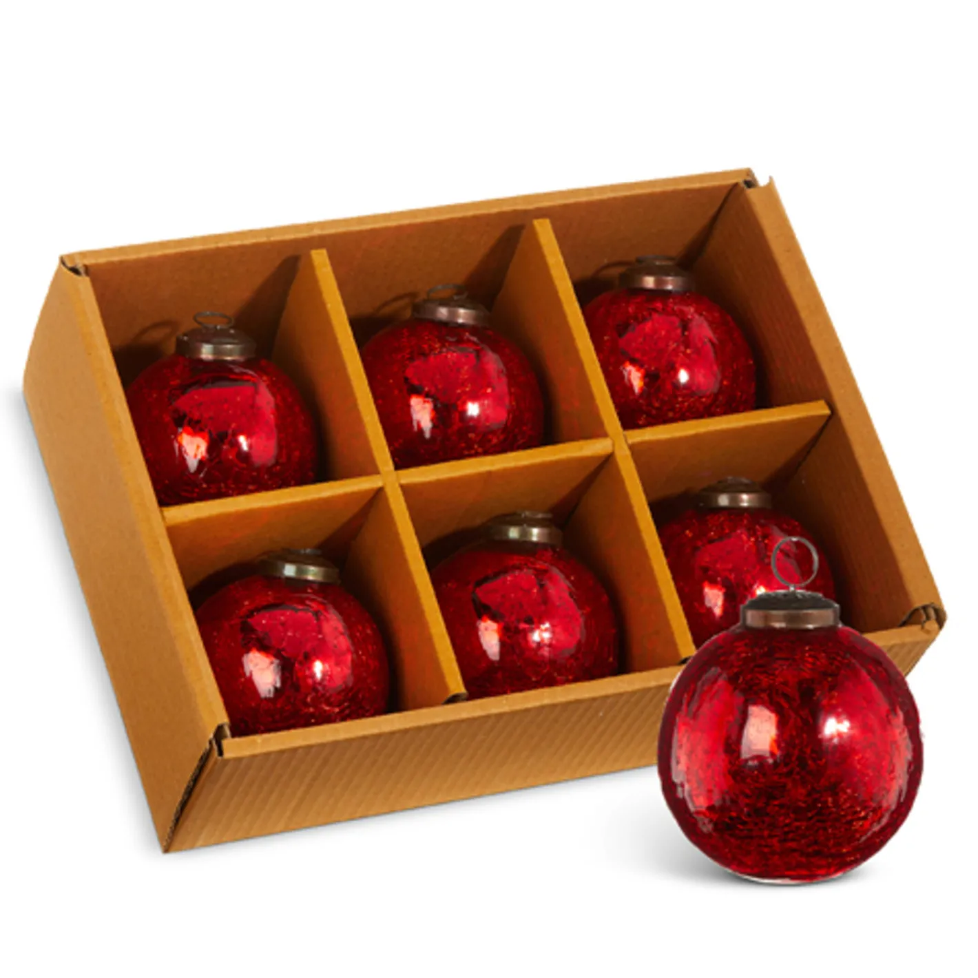 Raz Imports Raz 3.5" Box of 5 Red Crackle Glass Christmas Ornament 4300714 New