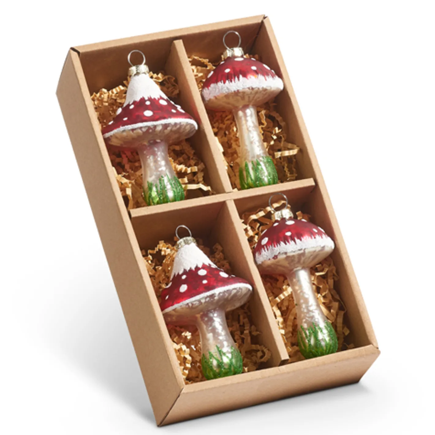Raz Imports Raz 3.5" Box of 4 Red Mushroom Glass Christmas Ornament Set 4424518 Online
