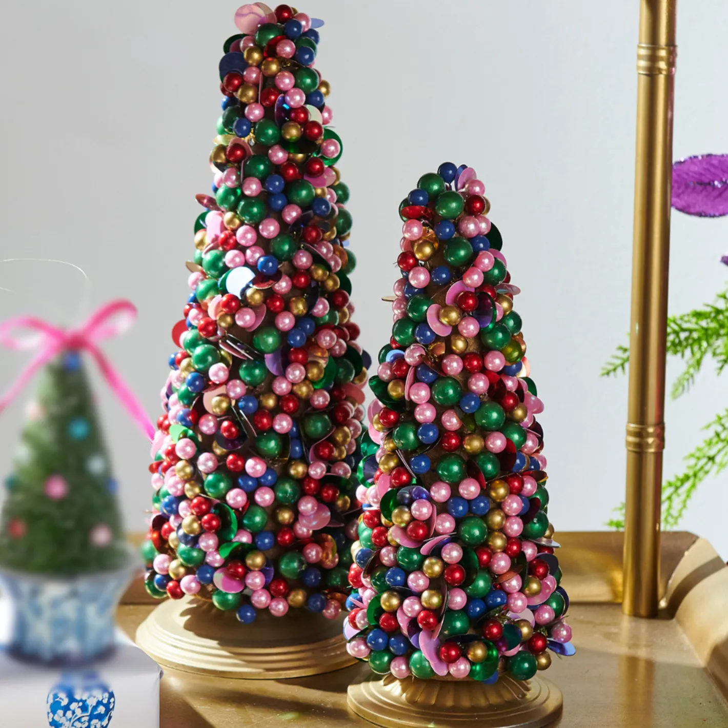 Raz Imports Raz 13" Bright Bead Trees Christmas Decoration Set of 2 4510110 Discount