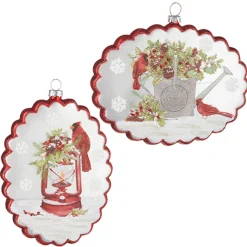 Raz Imports Raz 6" Cardinal Scalloped Edge Disc Glass Christmas Ornament 4224656 Hot