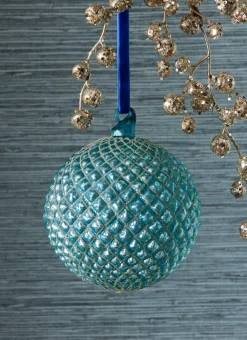 Raz Imports Raz 6" Cerulean Blue Quilted Ball Glass Christmas Ornament 4322938