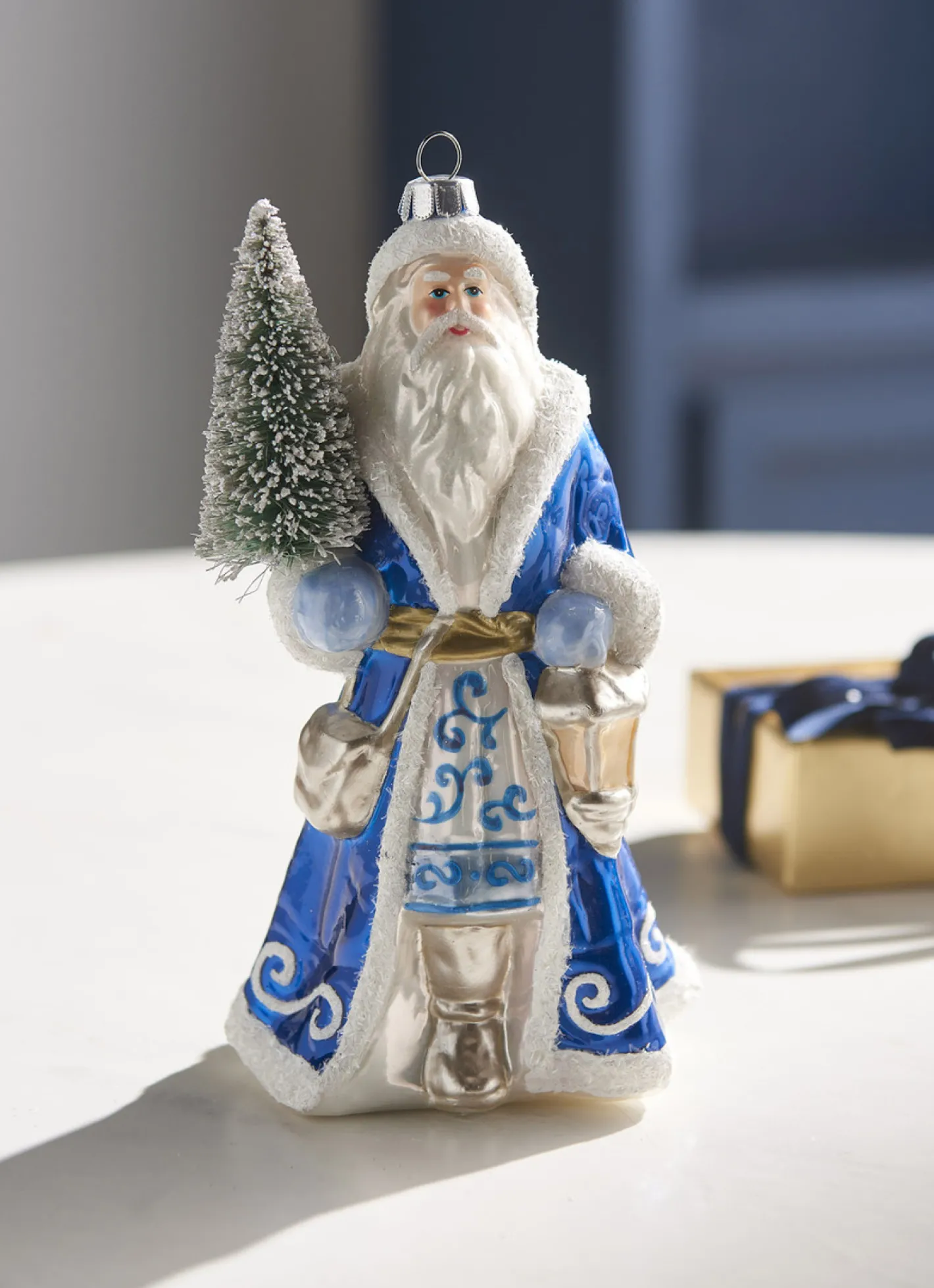 Raz Imports Raz 7" Delft Santa with Tree Ornament 4352894 Sale