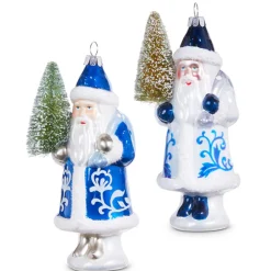 Raz Imports Raz 5.5" Delft Santa with Tree Glass Christmas Ornament 4352893 Clearance