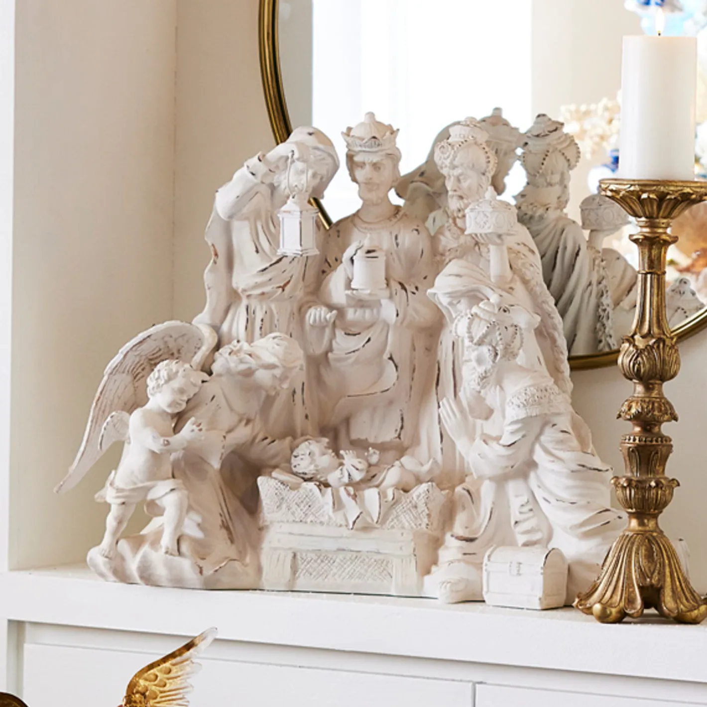 Raz Imports Raz 27.75" Distressed White Large Christmas Nativity Scene with Wood Look 4211152 Hot