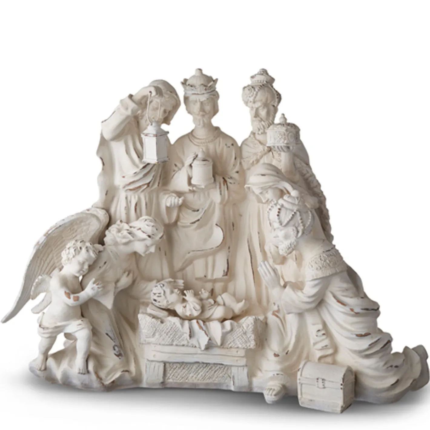 Raz Imports Raz 27.75" Distressed White Large Christmas Nativity Scene with Wood Look 4211152 Hot