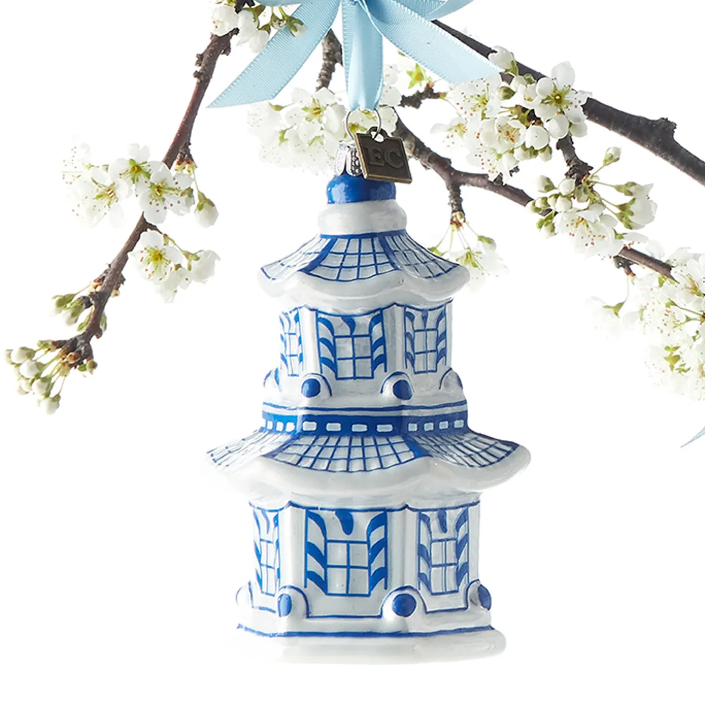 Raz Imports Raz 4.25" Eric Cortina Delft Pagoda Glass Christmas Ornament 3953018 Discount