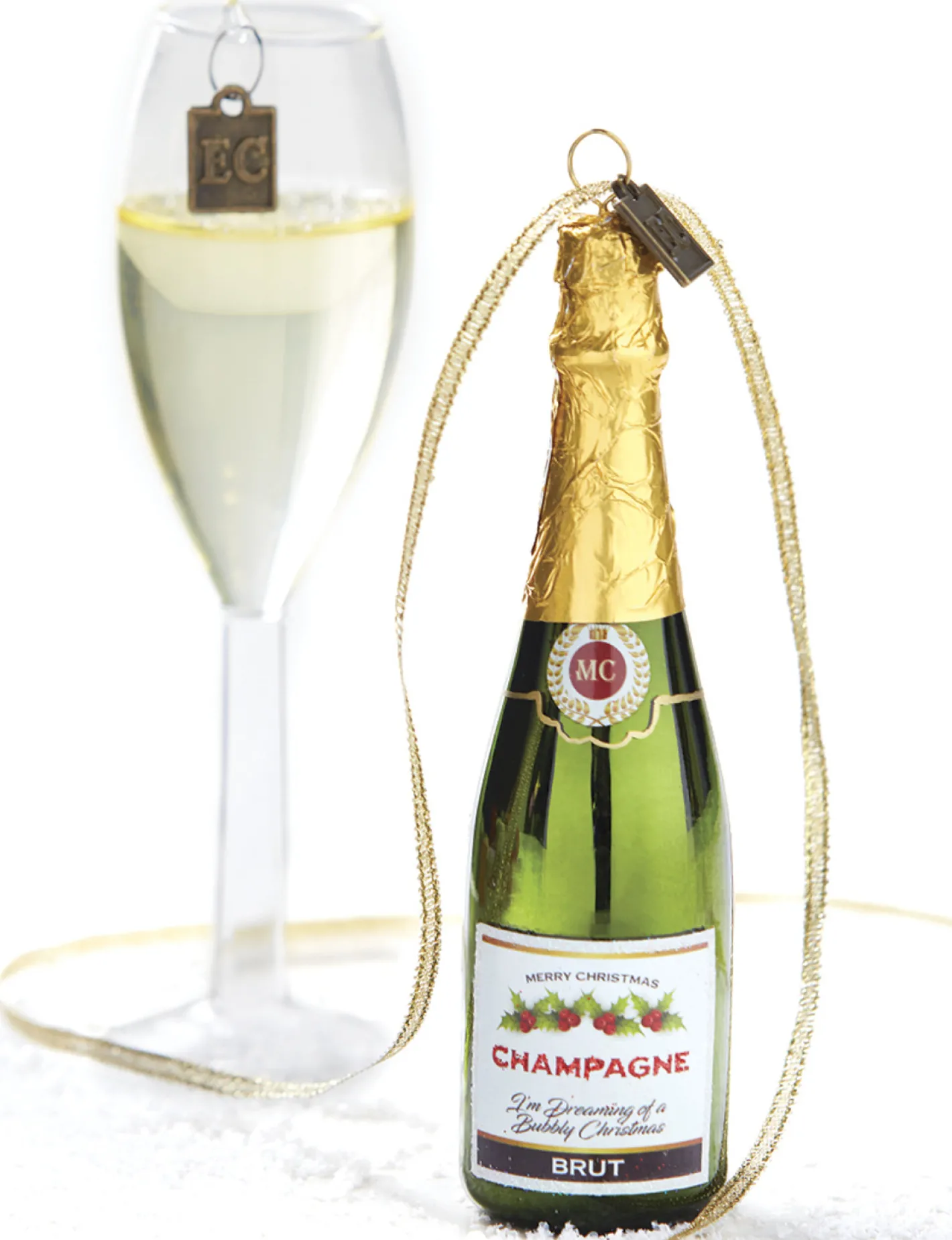 Raz Imports Raz 5" Eric Cortina Merry Christmas Champagne Bottle Glass Ornament 4053159 Hot