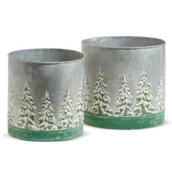 Raz Imports Raz 10.5" Galvanized Bucket with Embossed Trees Set of 2 4312372 Sale