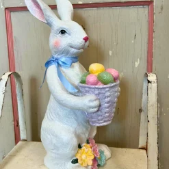 Raz Imports Raz 15" Glittered Bunny with Basket Easter Figure Decoration 4501613