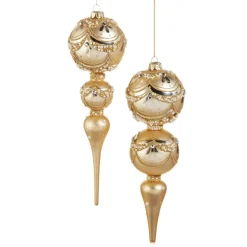 Raz Imports Raz 11" Gold and Pearl Trimmed Finial Glass Christmas Ornament 4522867 Sale