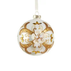 Raz Imports Raz 5.5" Gold and White Floral Embellished Glass Christmas Ornament 4523002 Sale