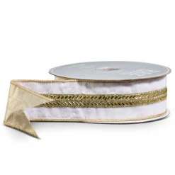Raz Imports Raz 2.5" Gold and White Velvet Jeweled Wired Christmas Ribbon R4527747 Online