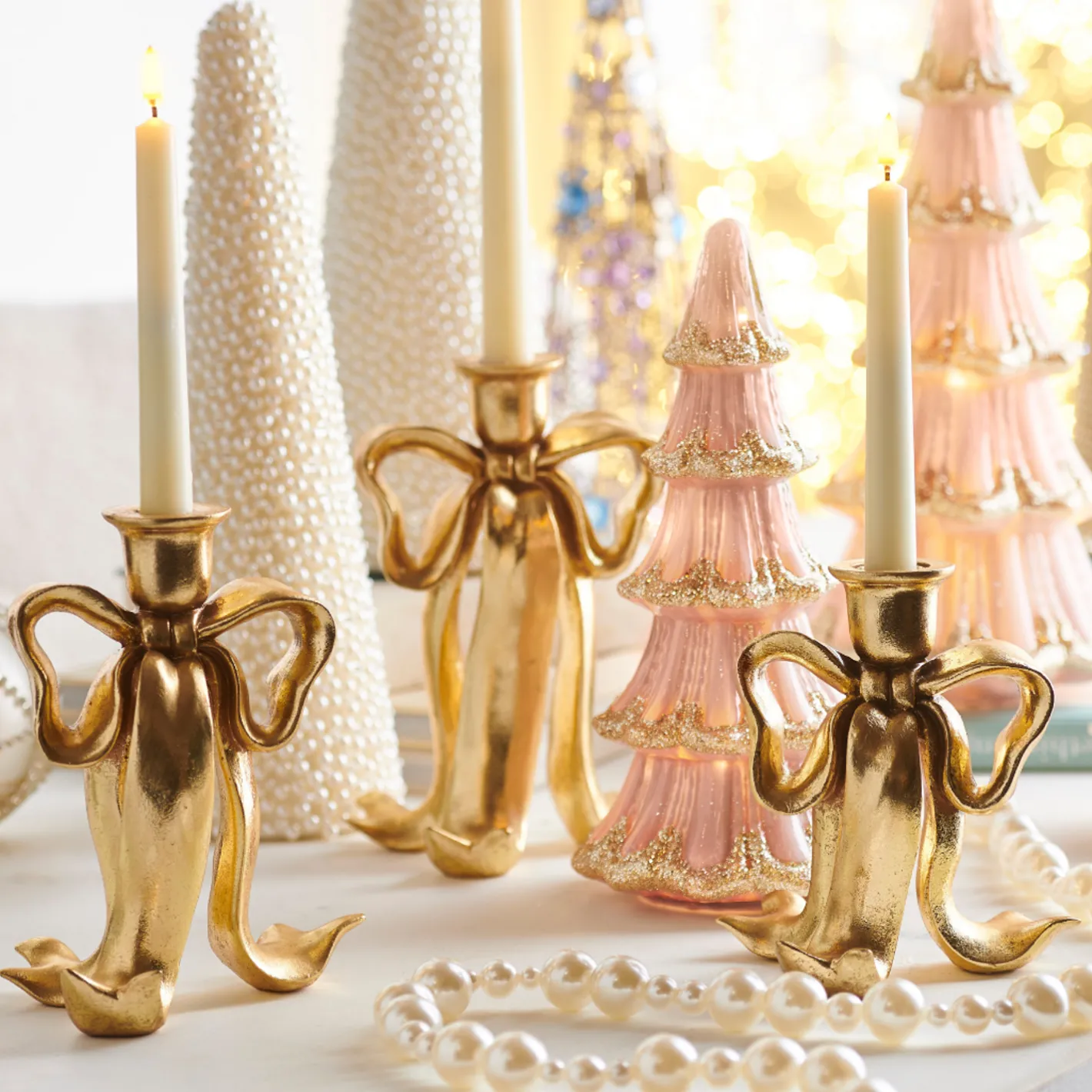 Raz Imports Raz 9" Gold Bow Christmas Taper Candlestick Holders Set of 3 4512201 Best