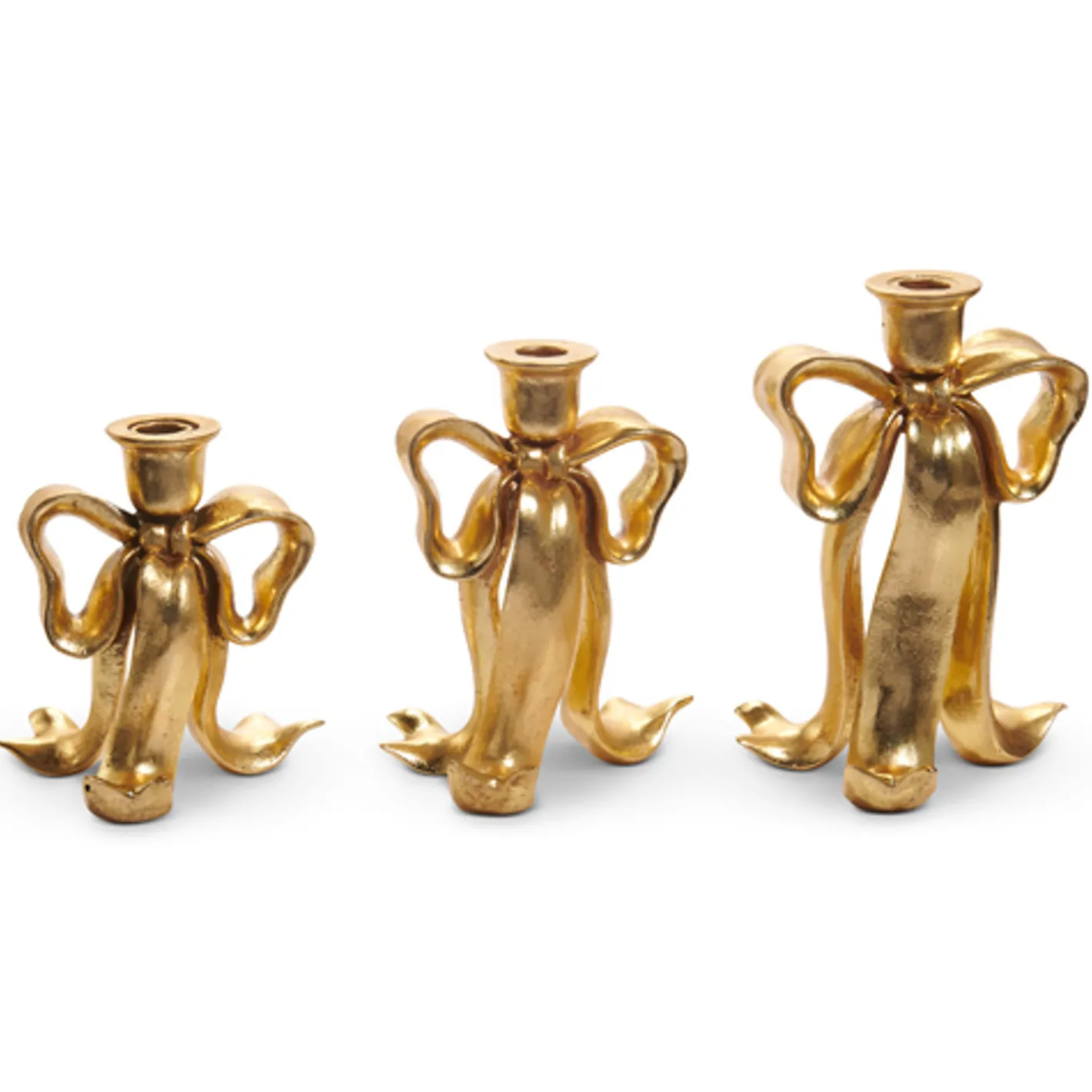Raz Imports Raz 9" Gold Bow Christmas Taper Candlestick Holders Set of 3 4512201 Best