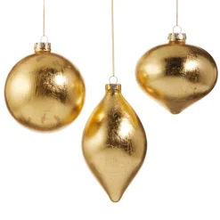 Raz Imports Raz 4" Gold Leaf Glass Christmas Ornaments Set of 3 4523160 Best