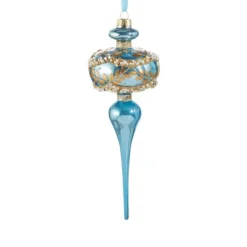 Raz Imports Raz 10" Gold Leaf Wrapped Blue Iridescent Finial Glass Christmas Ornament 4523009 Outlet