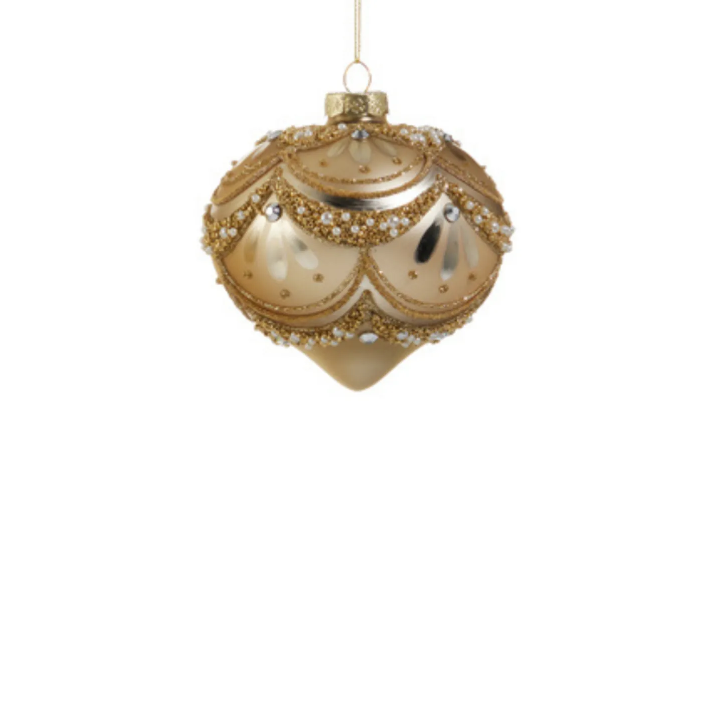 Raz Imports Raz 4" Gold Pearl Trimmed Finial Glass Christmas Ornament 4522866 New